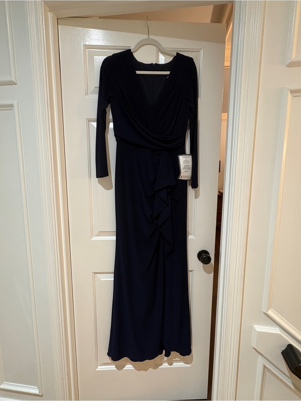 Betsy & Adam Navy Long Sleeve Wrap Maxi Dress